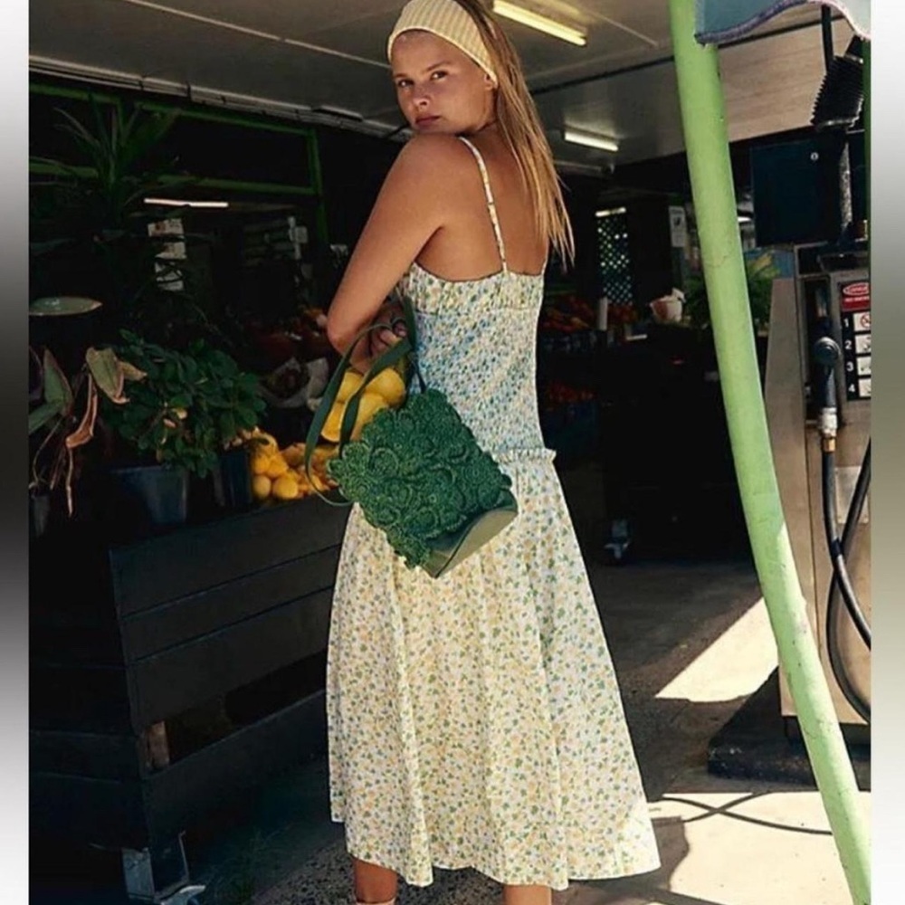 Free People Midi Floral Dress Baby Blue, Green and Yellow- size M - Picture 2 of 15